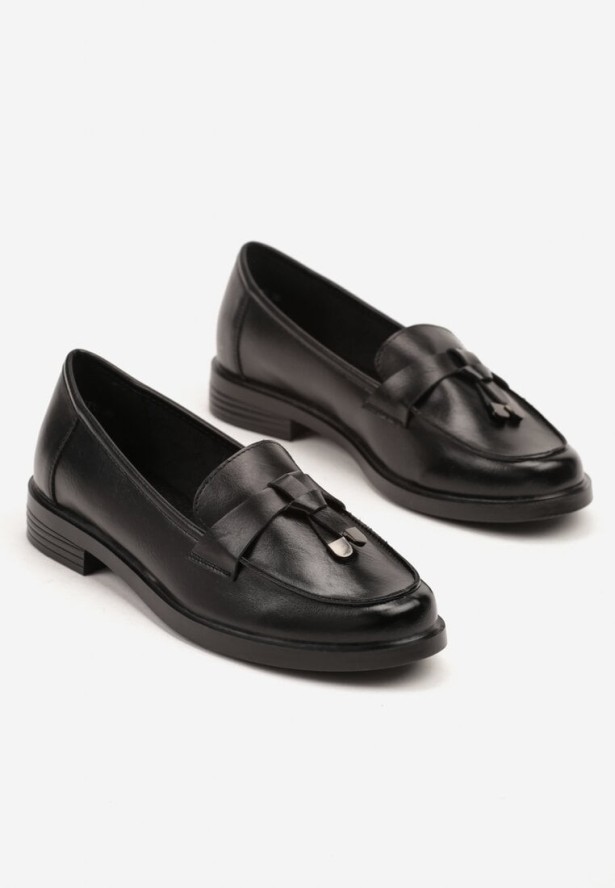 Czarne Mokasyny z Frędzlami i Skórzaną Wkładką Nithdra