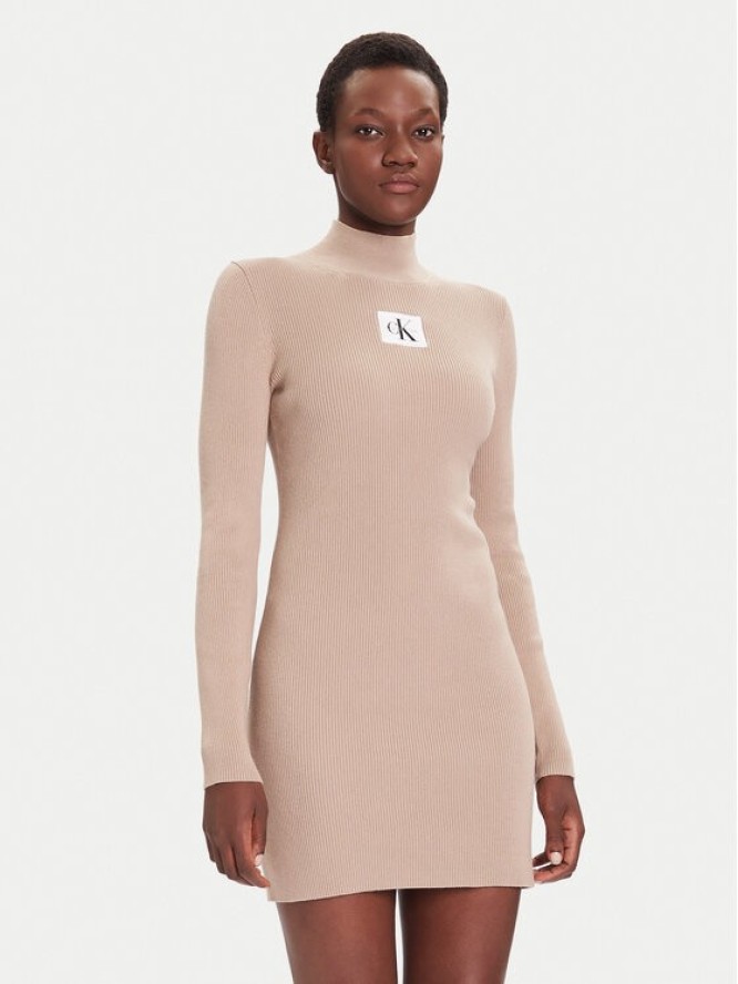 Calvin Klein Jeans Sukienka codzienna LV047D308G Beżowy Slim Fit
