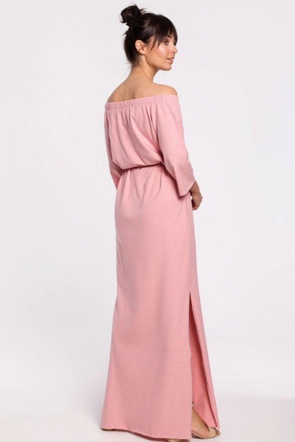 Długa sukienka hiszpanka na lato bawełna pudrowy róż