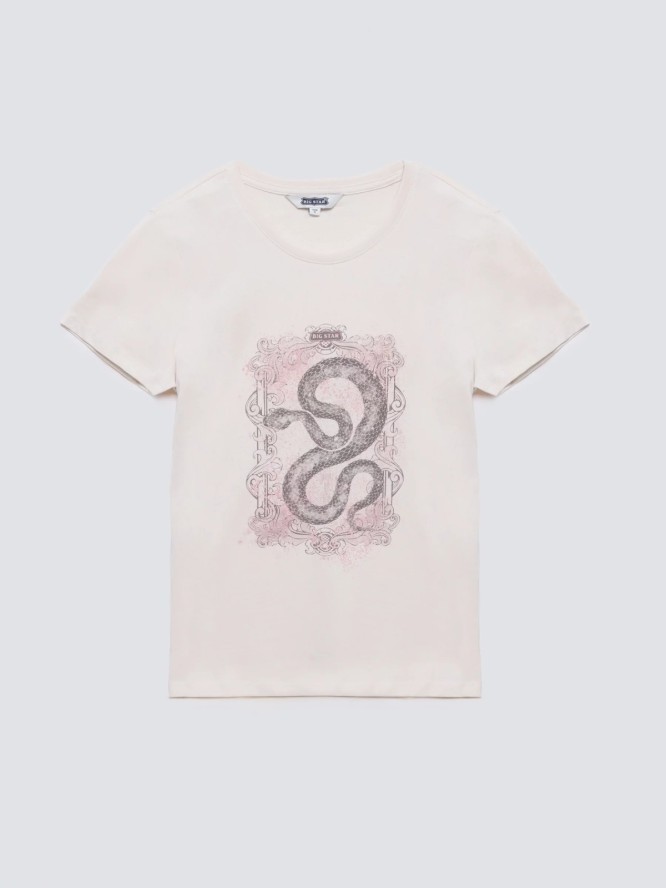 Koszulka damska z nadrukiem kremowa Rellsa 103