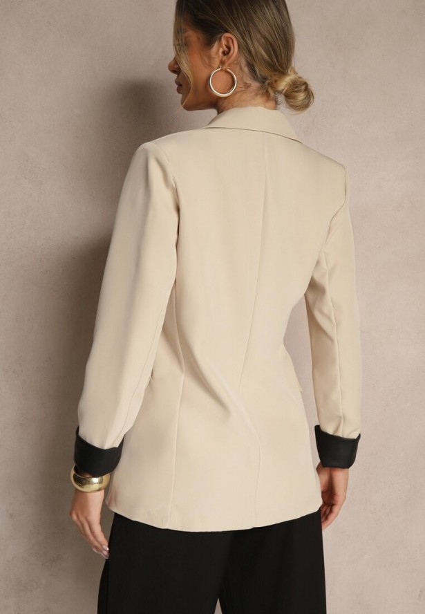 Beżowa Taliowana Marynarka Ozdobiona Klapami Evelhiria