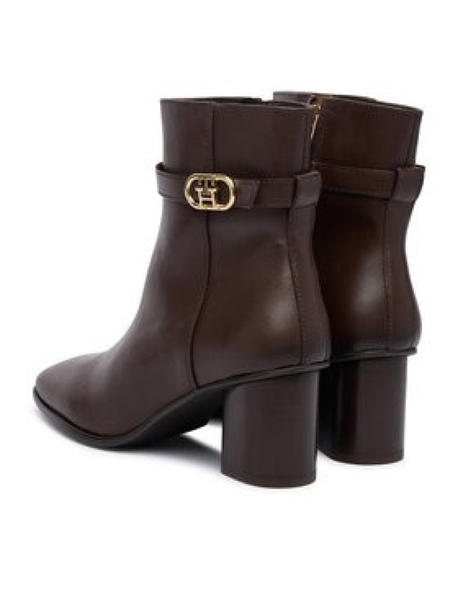Tommy Hilfiger Botki Th Strap Leather Block Heel Boot FW0FW09488 Brązowy