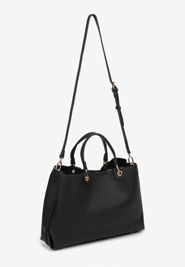 Czarna Torebka w Stylu Shopperki z Metaliczną Aplikacją Ilinera