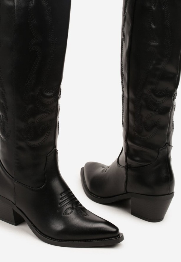 Czarne Klasyczne Kozaki Typu Kowbojki na Niskim Obcasie Latirela