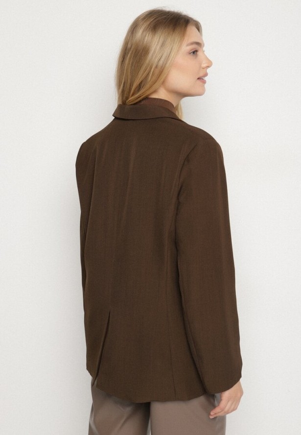 Brązowa Jednorzędowa Marynarka z Usztywnioną Linią Ramion Tiolinda