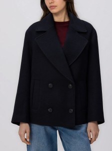 Flauszowa kurtka dwurzędowa - granatowy