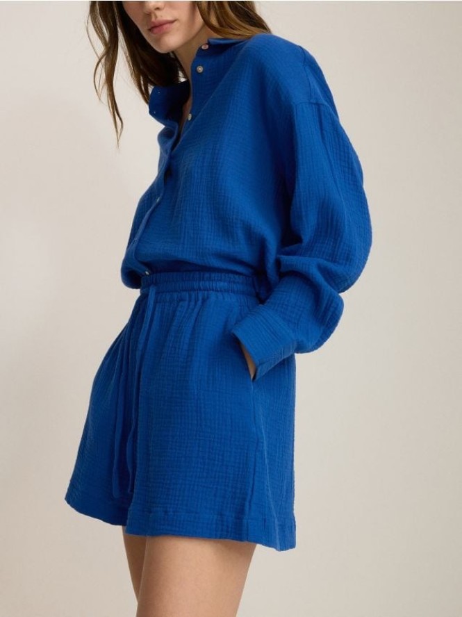 Szorty z bawełnianego muślinu - niebieski