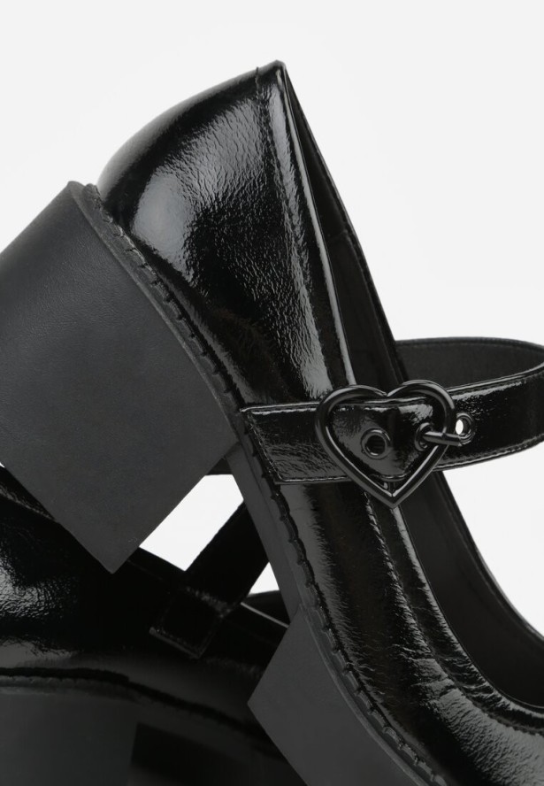 Czarne Lakierowane Półbuty ze Skórzaną Wkładką na Słupku z Platformą Fenelo