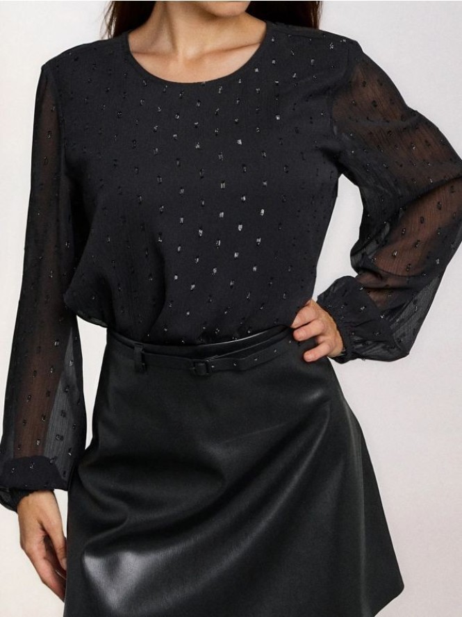 Bluzka z transparentnymi rękawami - czarny