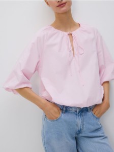 Bawełniana bluzka z wiązaniem - różowy