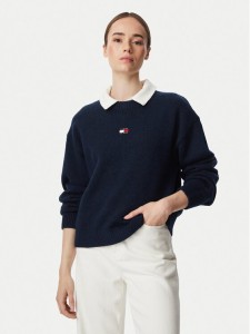 Tommy Jeans Sweter Fluffy Badge DW0DW23831 Granatowy Regular Fit