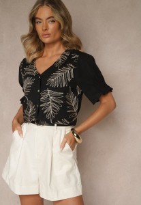 Czarna Koszula z Bawełny Ozdobiona Haftem i Srebrną Nicią Wilaravia