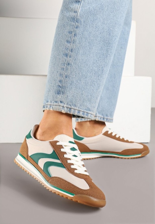 Brązowo-Zielone Sneakersy w Stylu Tenisówek Julirelle