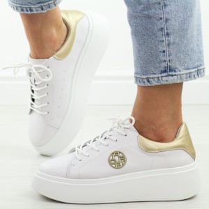 Białe skórzane sneakersy damskie na platformie Filippo Dp6058/26
