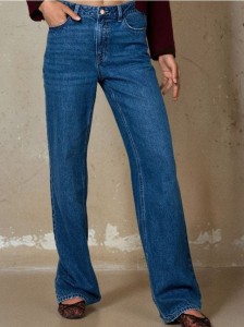 Jeansy wide leg z wysokim stanem - granatowy