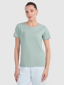 4F T-shirt regular z nadrukiem damski - turkusowy L