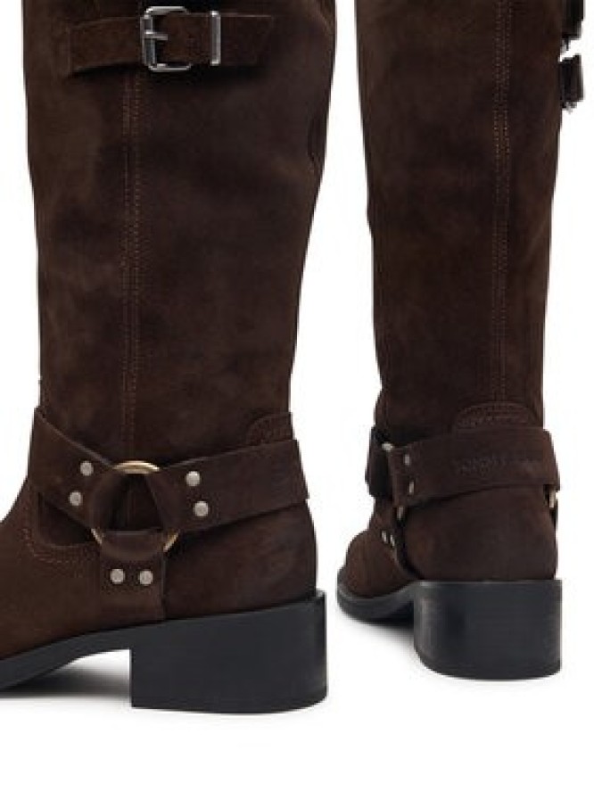 Tommy Jeans Oficerki Tjw Brushed Suede Biker Boots EN0EN03110 Brązowy ciemny