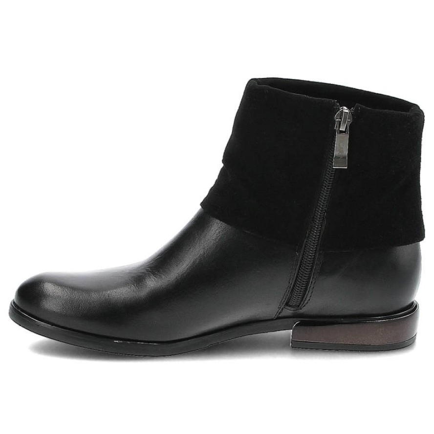 Botki damskie Carinii, wykonane z naturalnej skóry o gładkiej powierzchni z elastyczną wstawką w górnej części cholewki, czarne, B3097