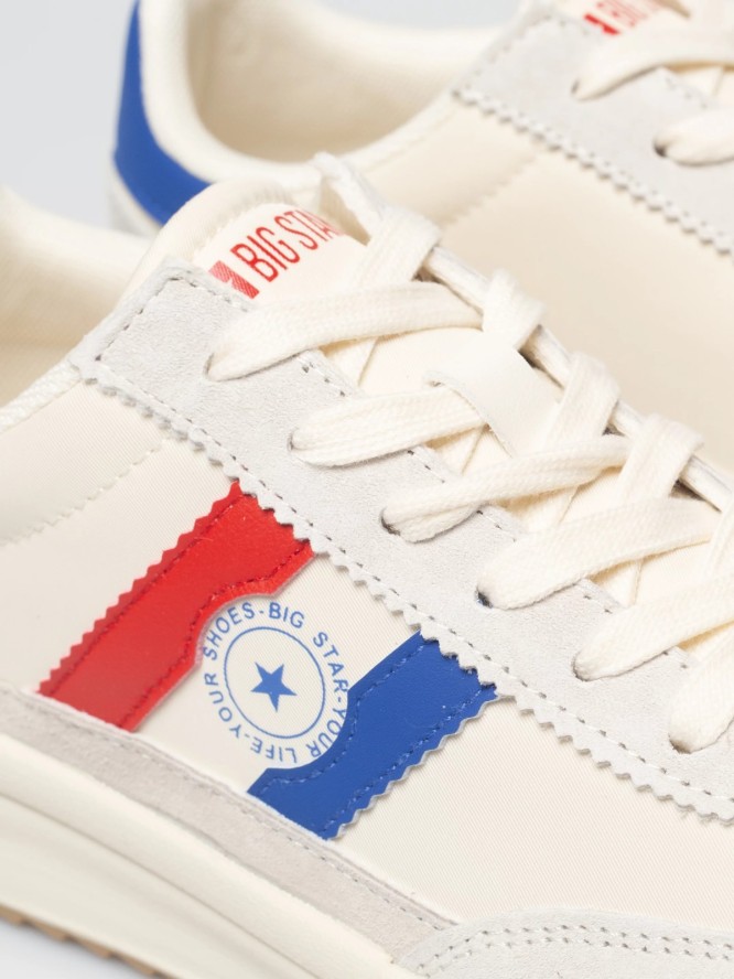 sneakersy damskie ze skórzanymi wstawkami beżowe tt274161 801