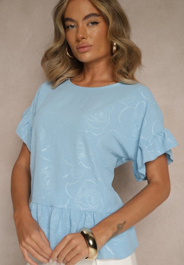 Jasnoniebieska Bluzka Oversize Ozdobiona Falbanami Liriele