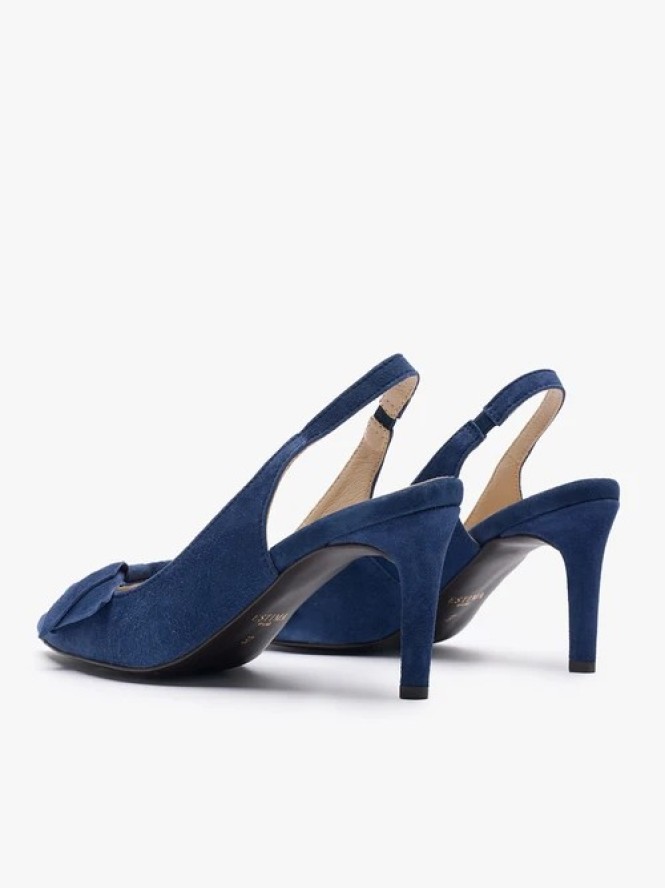 Granatowe czółenka bez pięty slingback z kokardą