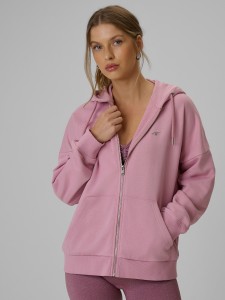 4F Bluza dresowa loose z kapturem damska - różowa S