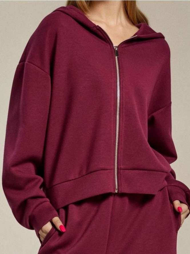 Rozpinana bluza z kapturem soft touch - bordowy