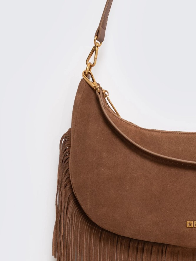 Torebka damska skórzana z frędzlami brązowa Arvia 803