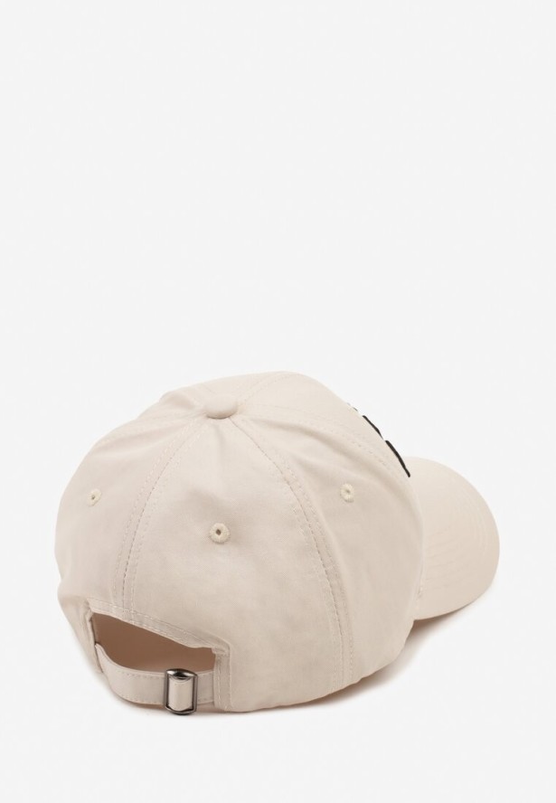 Beżowa Czapka z Bawełny z Daszkiem i Napisem Mirazi