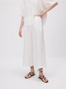 Lniane spodnie culotte - biały