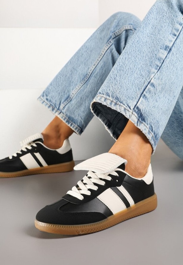 Czarne Sneakersy Tenisówki Ozdobione Wywinięciem Myrloria