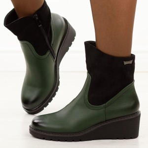 Zielone botki damskie na koturnie M.Daszyński 2510-4