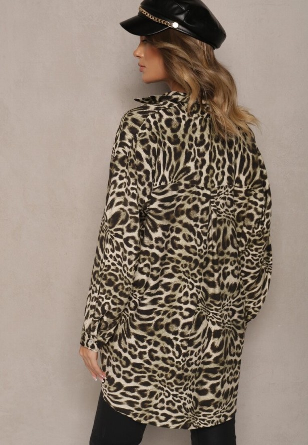 Ciemnobeżowa Koszula Oversize z Wiskozy z Lnem Sanalinae