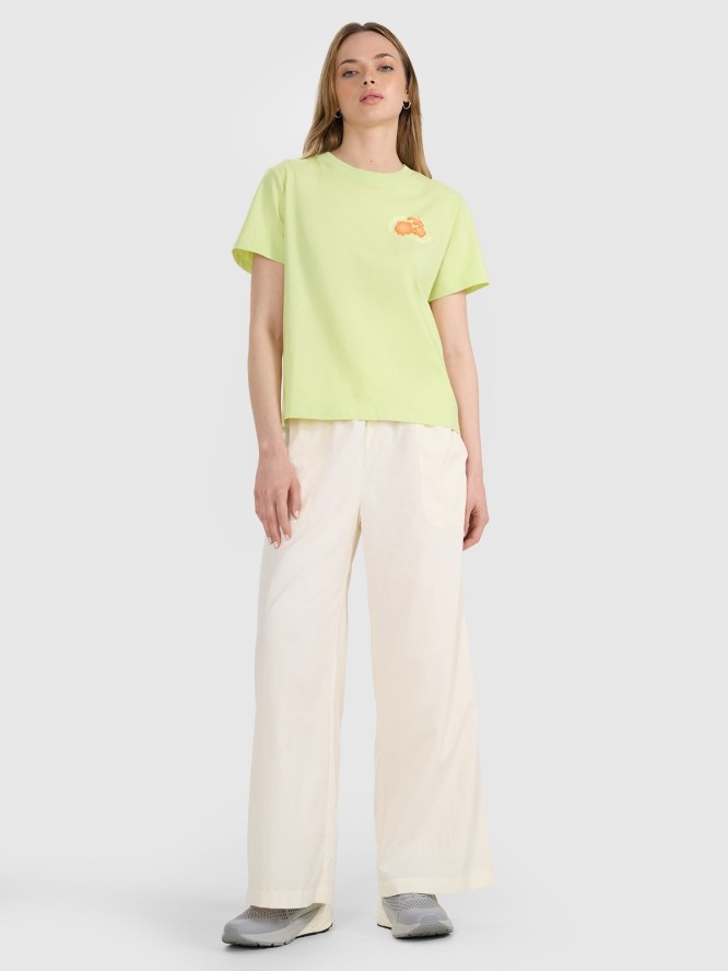 4F T-shirt oversize z nadrukiem damski - żółty S