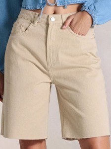 Szorty jeansowe straight - beżowy