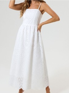 Bawełniana ażurowa sukienka midi - biały