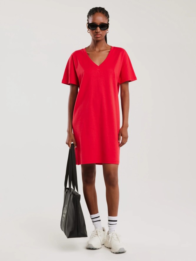 Sukienka damska bawełniana z krótkim rękawem czerwona Zorkaya 603