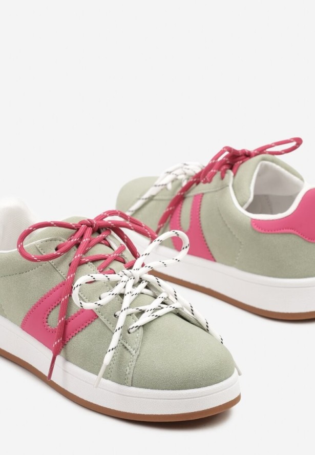 Zielono-Fuksjowe Sneakersy Ozdobione Geometrycznym Motywem Telindrela