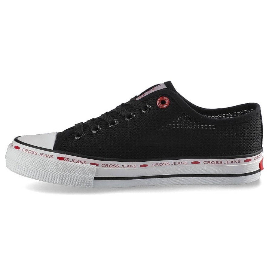 Trampki damskie Cross Jeans, z materiałowej przewiewnej siateczki tekstylnej z sznurowaniem oraz gumową płaską podeszwą, czarne, FF2R4015C