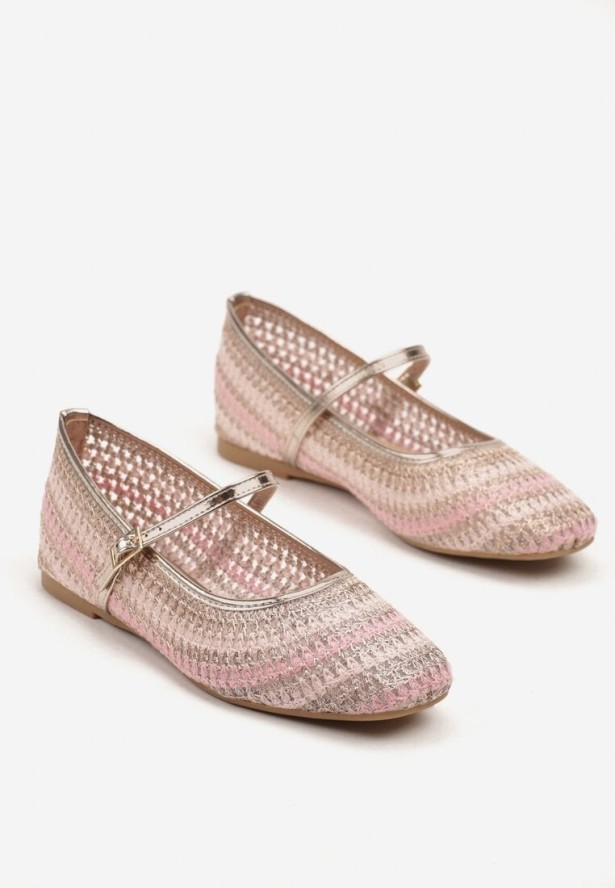 Różowo-Złote Balerinki w Stylu Mary Jane z Metaliczną Nicią Ilisalla
