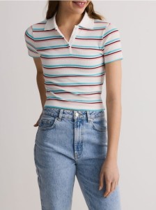T-shirt polo w paski - wielobarwny