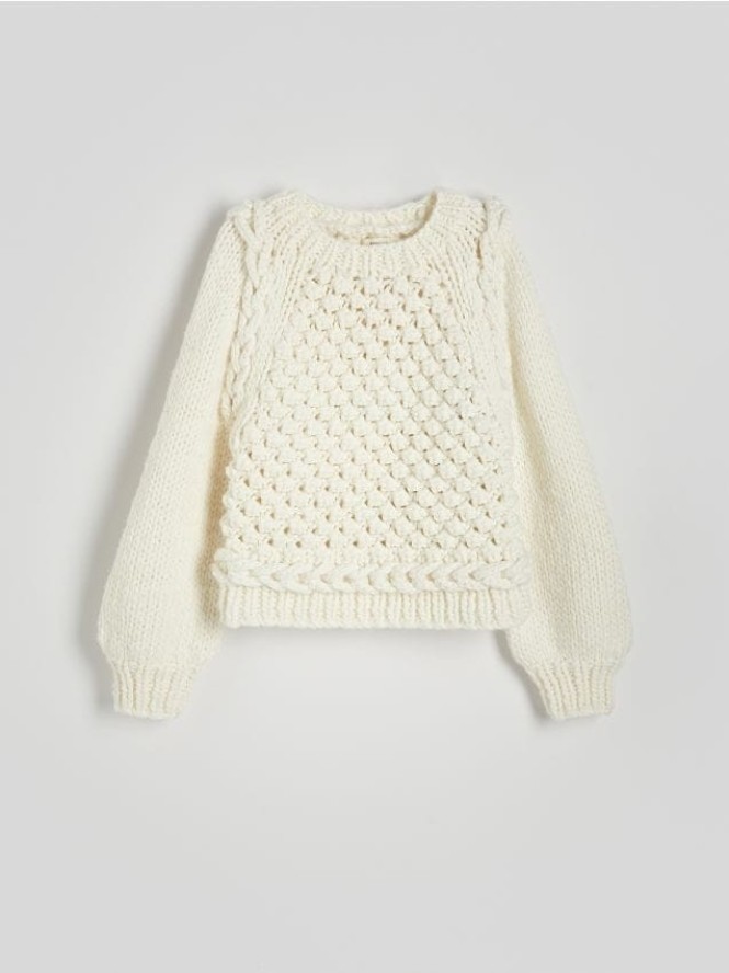 Sweter z wełną - złamana biel