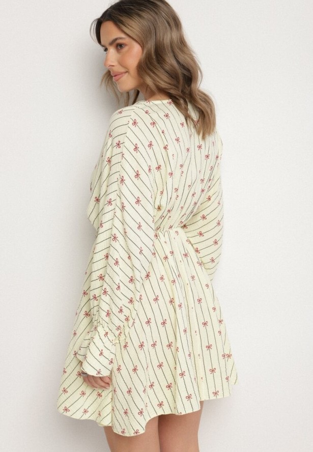 Żółta Bawełniana Sukienka w Paski z Kokardkami Xalriti