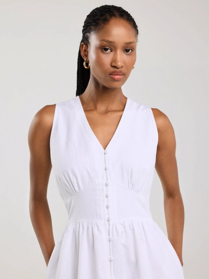 Sukienka damska midi z lnem biała Willow 100