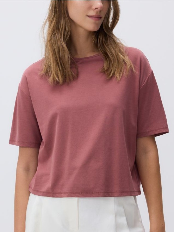 Krótki t-shirt z modalem - brudny róż