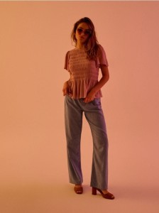 Jeansy wide straight z domieszką lnu - niebieski