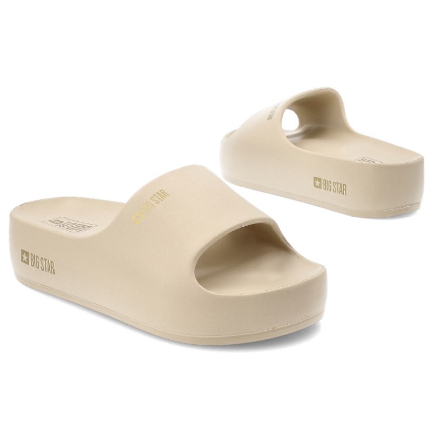 Beżowe Klapki Big Star Wygodne Obuwie Damskie Na Platformie