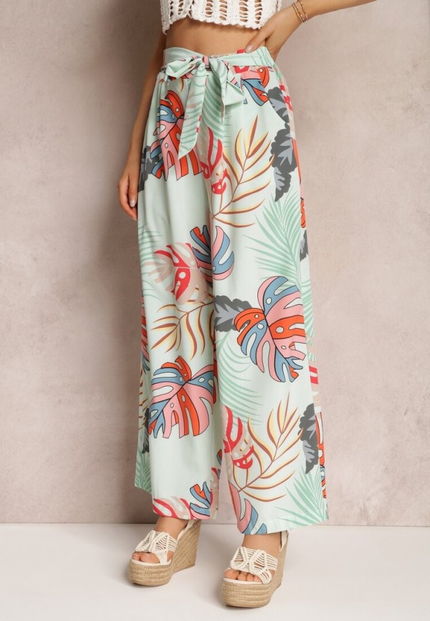 Miętowe Spodnie Szerokie Sofadia