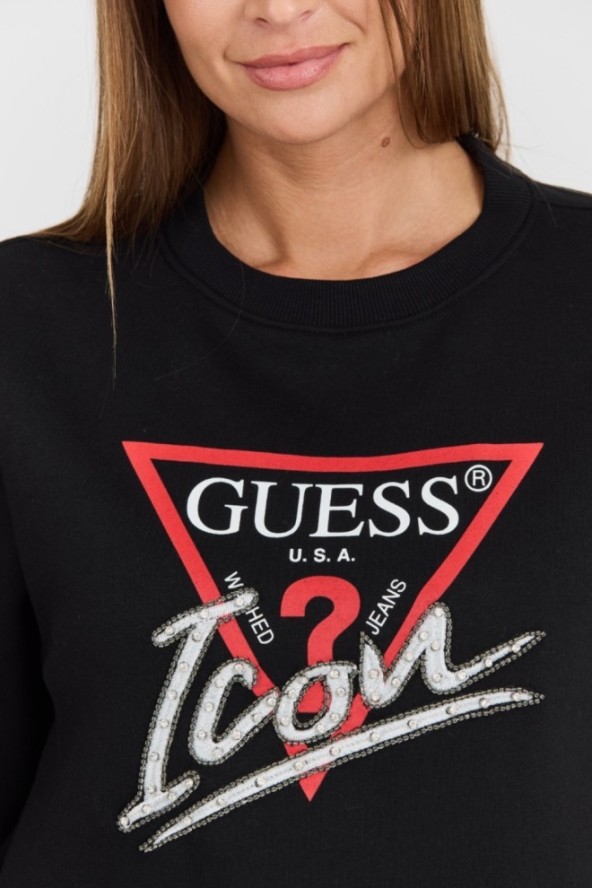 GUESS Czarna damska bluza Icon z dużym logo, Rozmiar L