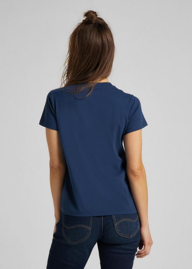 LEE CREW NECK TEE DAMSKI T-SHIRT WASHED BLUE L44OYGLR 112109939